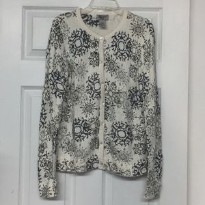 Vintage Eddie Bauer Angora Mohair Embroidered Cardigan Sweater Snowflakes Sz S